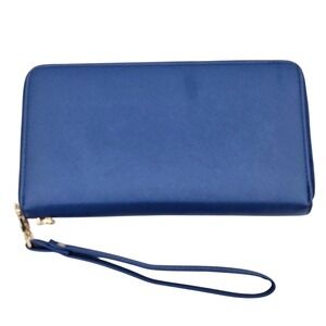 Chelmon Royal Blue Saffiano Zip Around Wristlet Wallet Gold Hardware Organizer